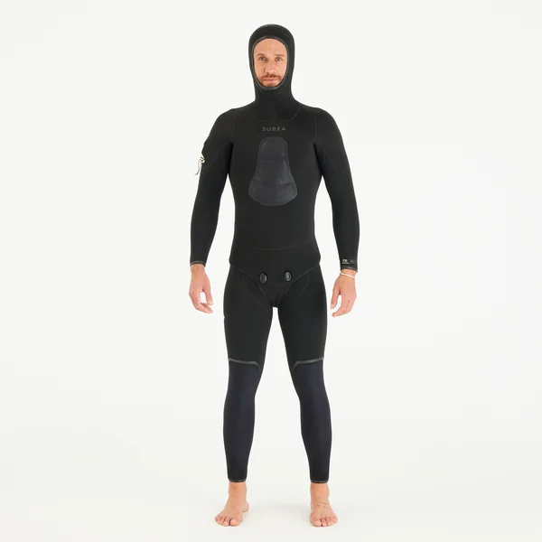 Veste chasse sous-marine néoprène refendu 7mm homme, SPF 900 noir