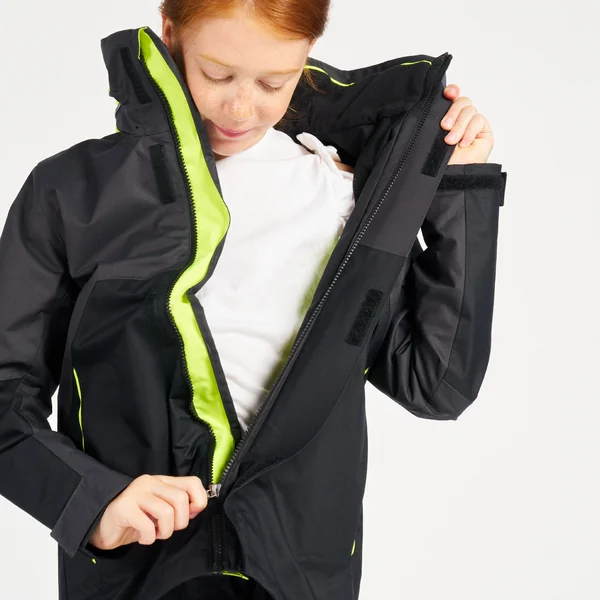 Veste de quart imperméable coupe-vent de voile Enfant SAILING 500 Gris foncé