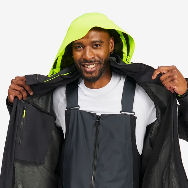 Veste de quart imperméable et coupe vent, homme, 500, noir / jaune fluo