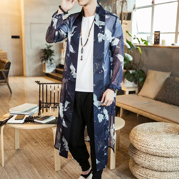 Veste Kimono Japonais Transparente Grues