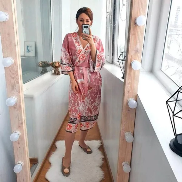 Veste Kimono Longue Rose