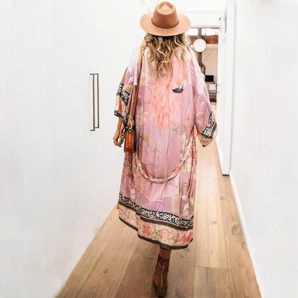 Veste Kimono Longue Rose