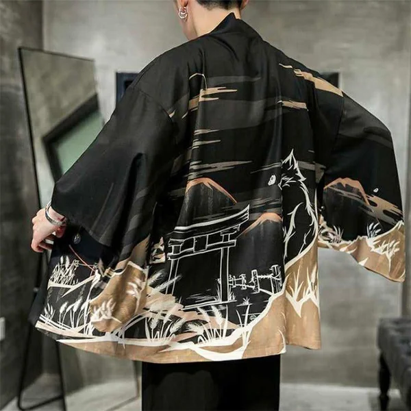 Veste Kimono Satin Temple Loup