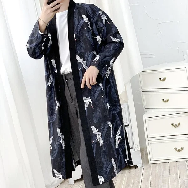 Veste Longue Kimono Grues Blanches