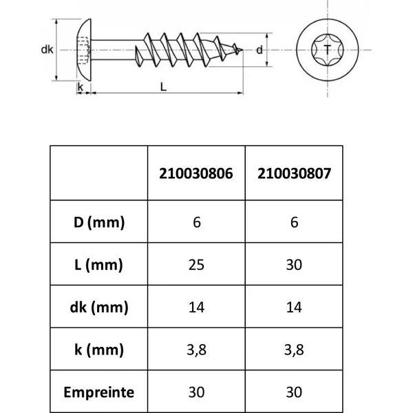 VISSERIE MARINE POUR FOOTSTRAPS TORX - M6